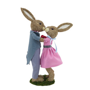 20" Wedding Valentines Day Gift 2024 Other Party Decorations Kiss Love Rabbit Couple Thin Tall Bunny Figurine Decor for Easter