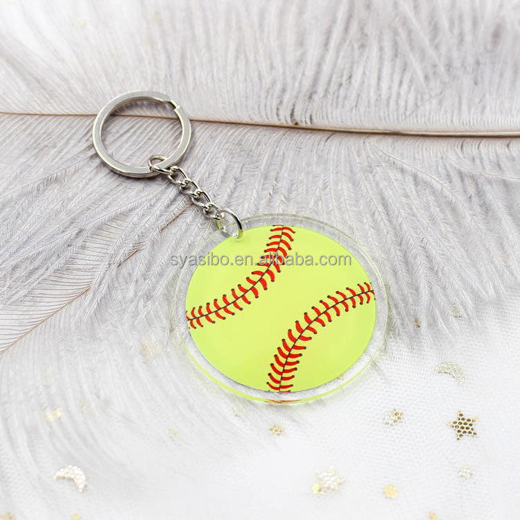 KHS175KH1005 Acrylic Clear  Keychain Double Faces UV Printing Basketball Baseball Volleyball Soccer Sport Keychain