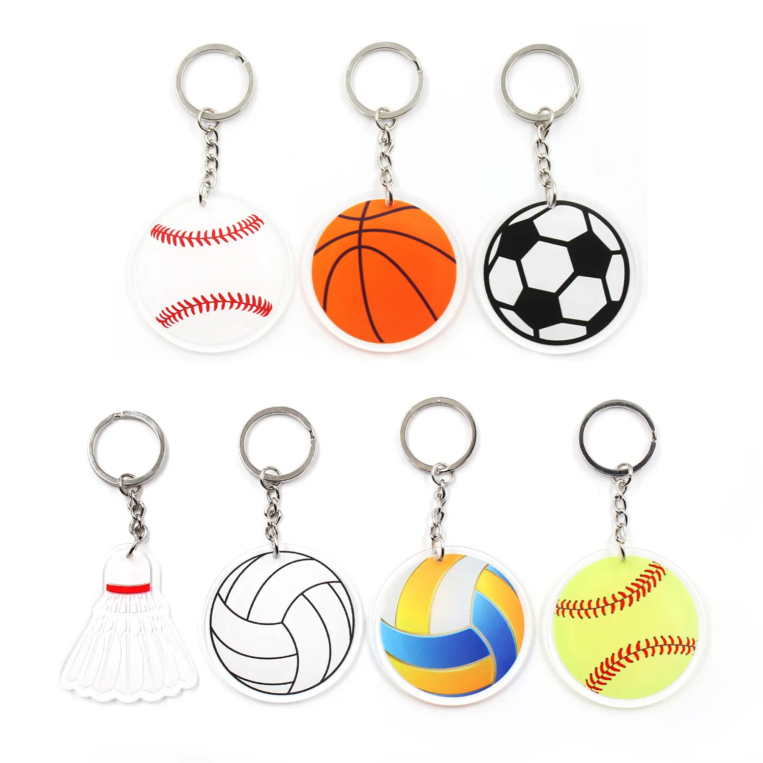 KHS175KH1005 Acrylic Clear  Keychain Double Faces UV Printing Basketball Baseball Volleyball Soccer Sport Keychain