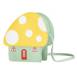 Heopono PU Leather Mushroom Lovely Design Children Kids Messenger Bag Fasion Cute Cartoon Small Crossbody Bag for Girls