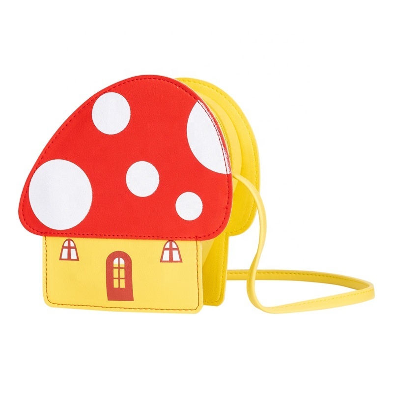 Heopono PU Leather Mushroom Lovely Design Children Kids Messenger Bag Fasion Cute Cartoon Small Crossbody Bag for Girls