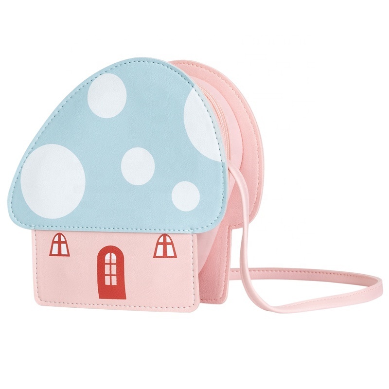 Heopono PU Leather Mushroom Lovely Design Children Kids Messenger Bag Fasion Cute Cartoon Small Crossbody Bag for Girls