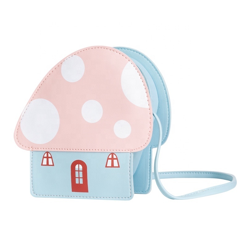 Heopono PU Leather Mushroom Lovely Design Children Kids Messenger Bag Fasion Cute Cartoon Small Crossbody Bag for Girls