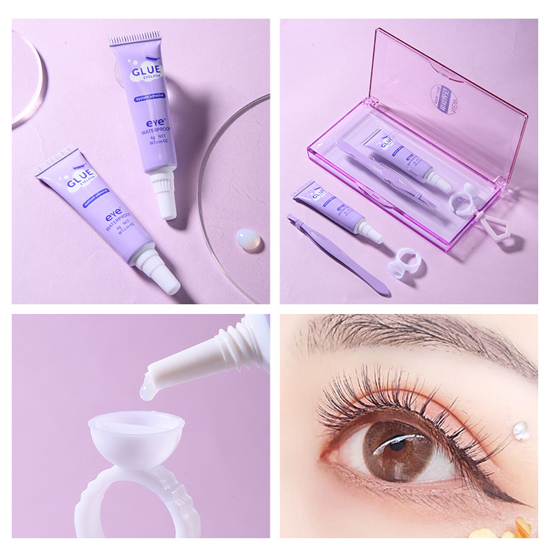 LMLTOP 3pcs/Box Eye Lash Makeup Tool Dry Fast Bond And Seal Eyelash Glue With Primer Glue Ring Tweezer Clear Lash Glue Set SY550