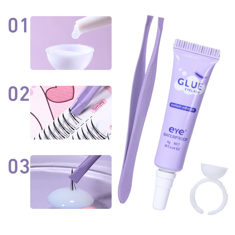 LMLTOP 3pcs/Box Eye Lash Makeup Tool Dry Fast Bond And Seal Eyelash Glue With Primer Glue Ring Tweezer Clear Lash Glue Set SY550