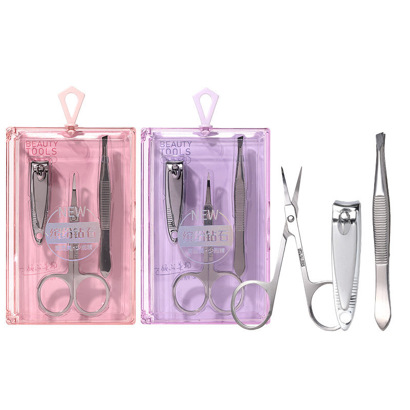 3pcs Eyes Nail Women Manicure Pedicure Set Stainless Steel Eyelash Trimmer Eyebrow Tweezer Scissors With Nail Clipper SY551