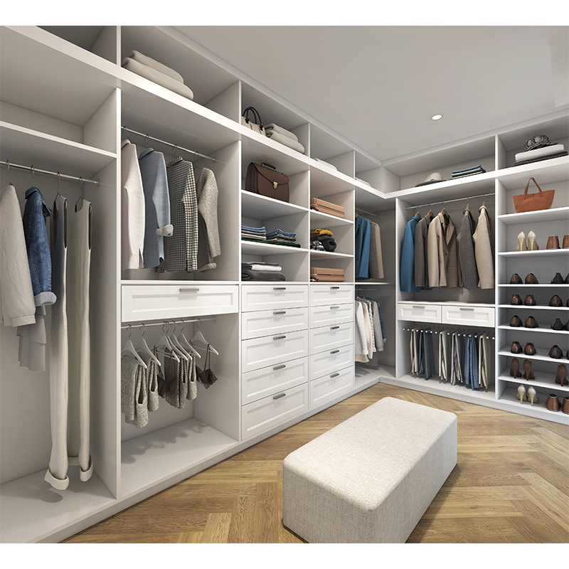 Manufacturing furniture laminated finish cupboard master bedroom closet wood grain narrow walk in closet