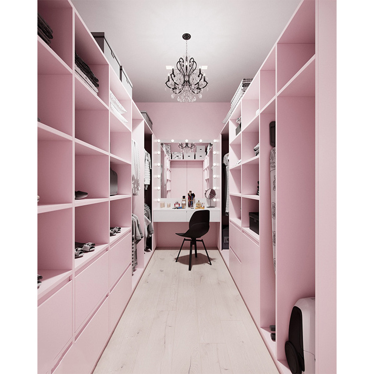 New style red pink walk in closet shelving open walk in wardrobe with island