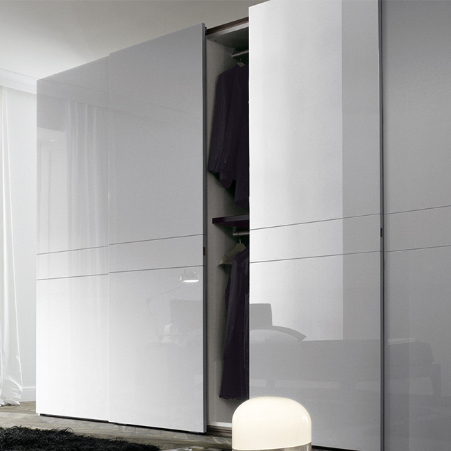 Modern lacquer glossy white sliding door wardrobe armoire