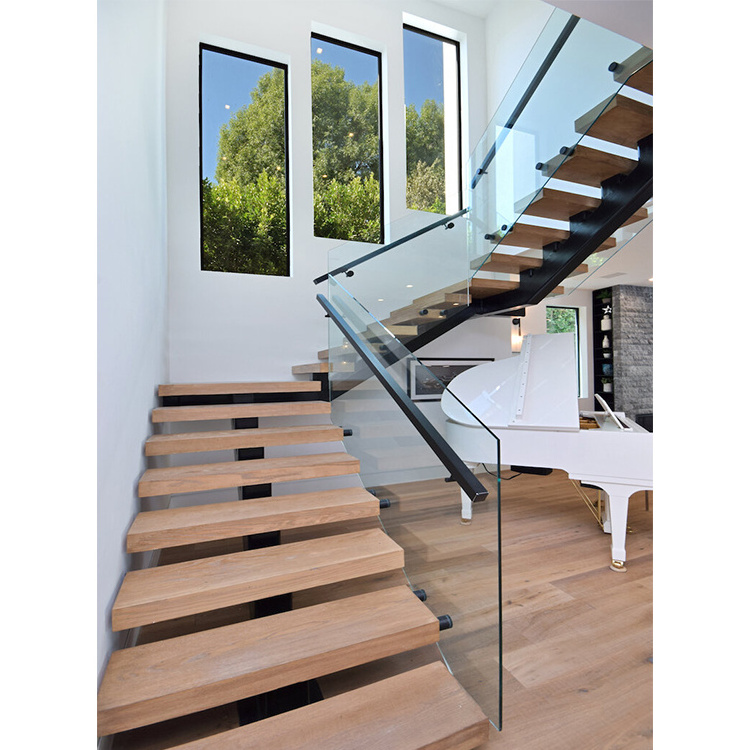 Prefab wood stairs modern straight steel staircase straight stairs with intermediate landing