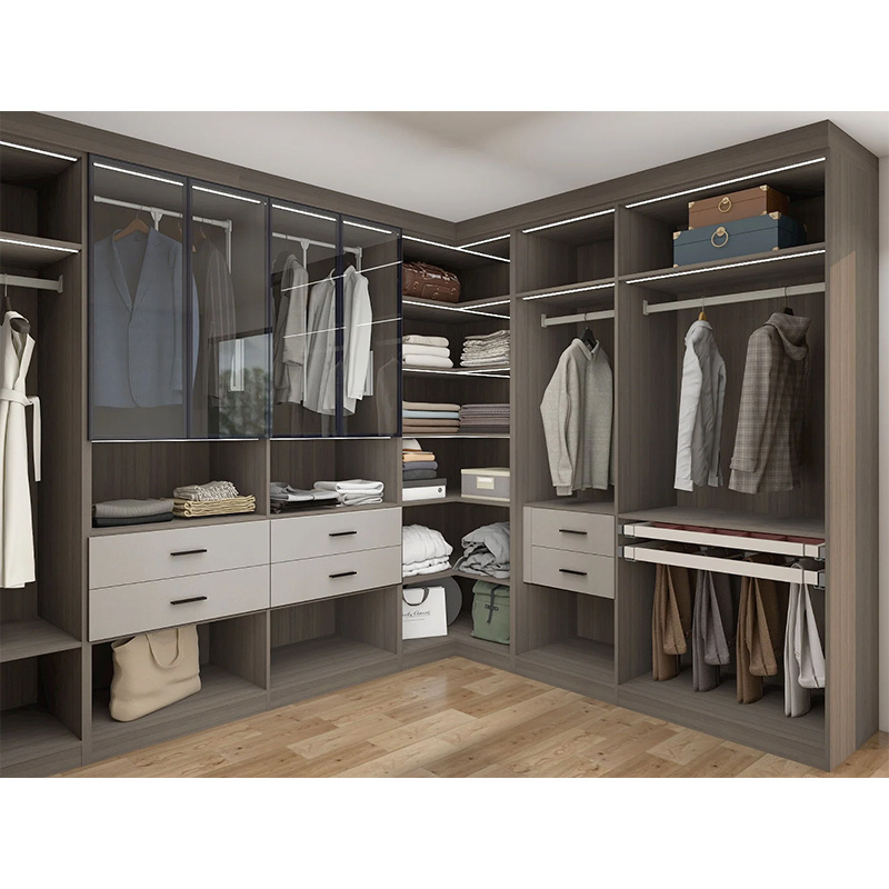 Custom modern designs wooden bedroom furniture walk in wardrobe closet solid wood