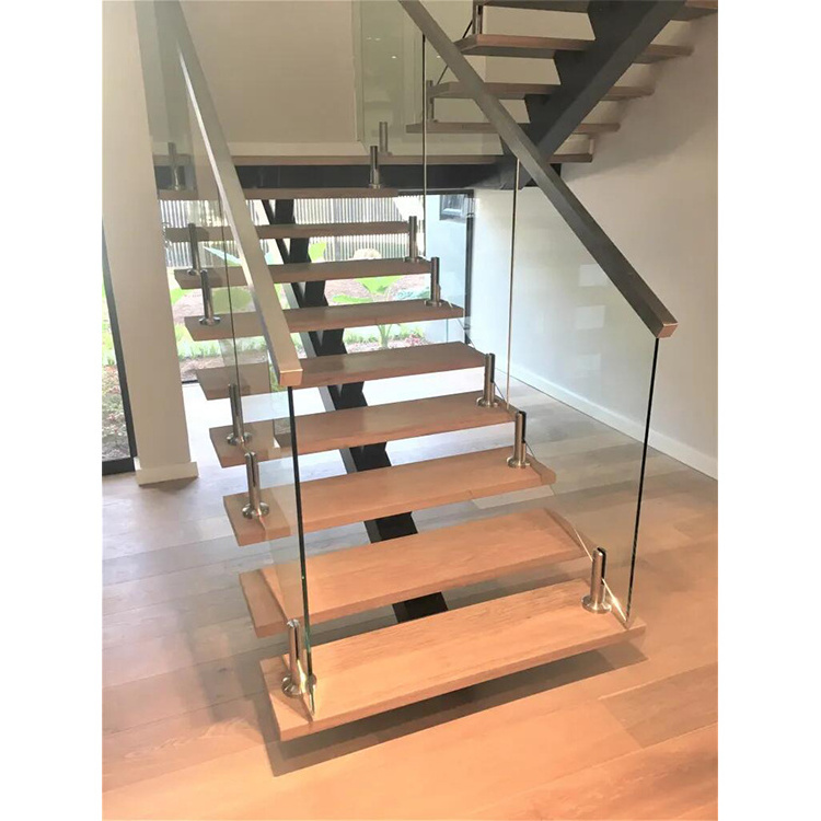 Prefab wood stairs modern straight steel staircase straight stairs with intermediate landing