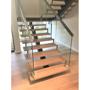 Prefab wood stairs modern straight steel staircase straight stairs with intermediate landing