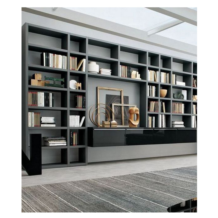 Living room long book case modern style furniture bookshelf plywood HPL modern antique book cases