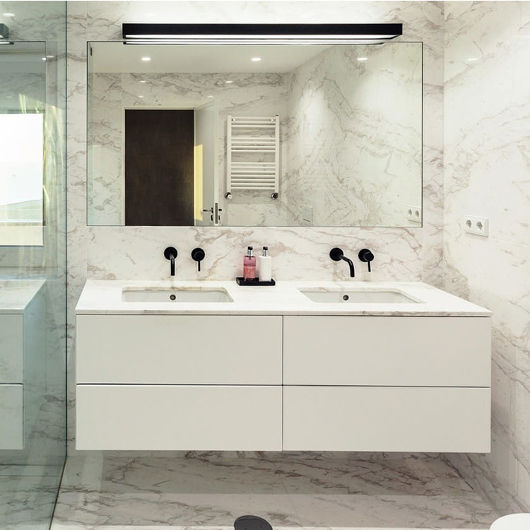 Wall Mounted Solid Surface White Lacquer Finish Double Sink Bathroom Cabinet Modern Bathroom Vanity