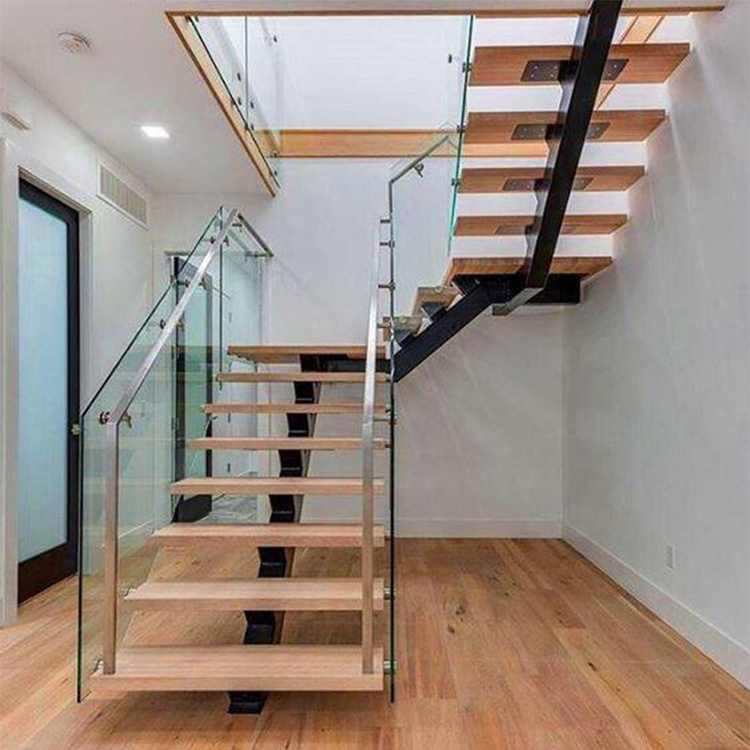 Prefab wood stairs modern straight steel staircase straight stairs with intermediate landing