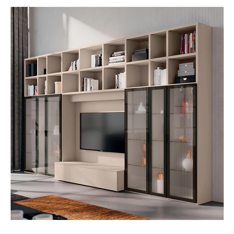 Modular modern home office wooden book cases shelf with glass door