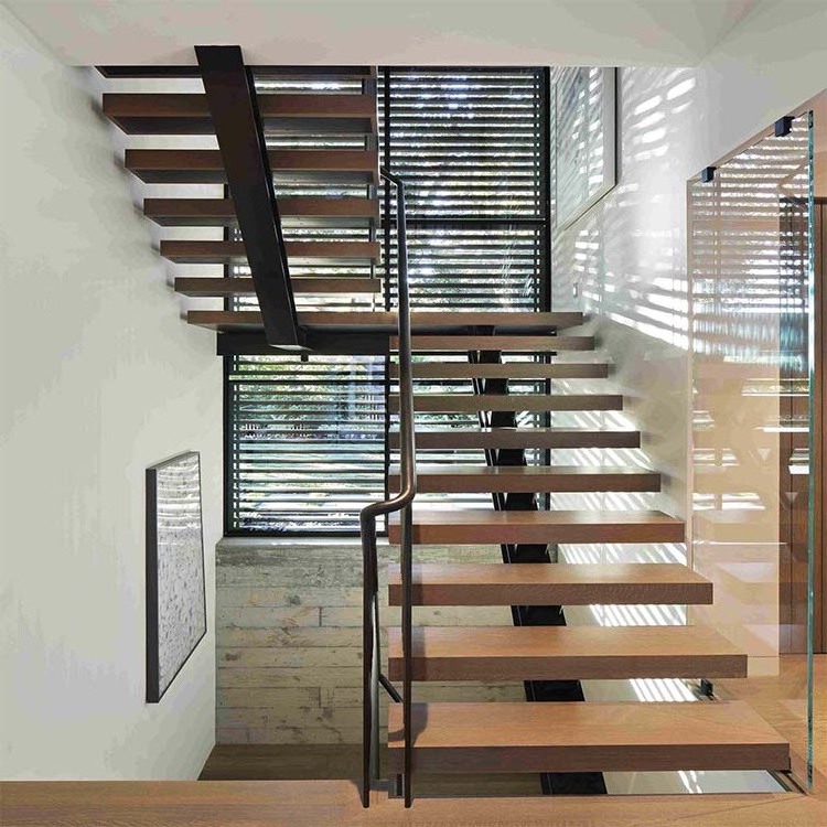 Prefab wood stairs modern straight steel staircase straight stairs with intermediate landing