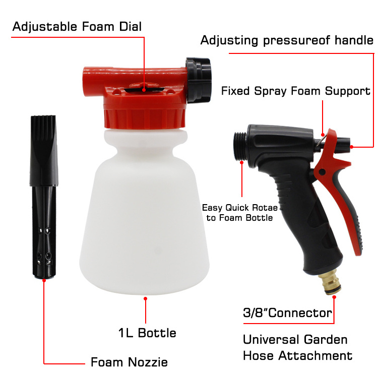 Car Cleaning Washing Foam Watering Pressure Gun Soap Snow Blaster Washer Garden Hose Sprayer with 1L Bottle Pot