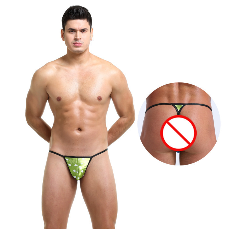 New European size sexy underwear men's underwear low waist sexy star sexy imitation leather men's underwear T men's thong