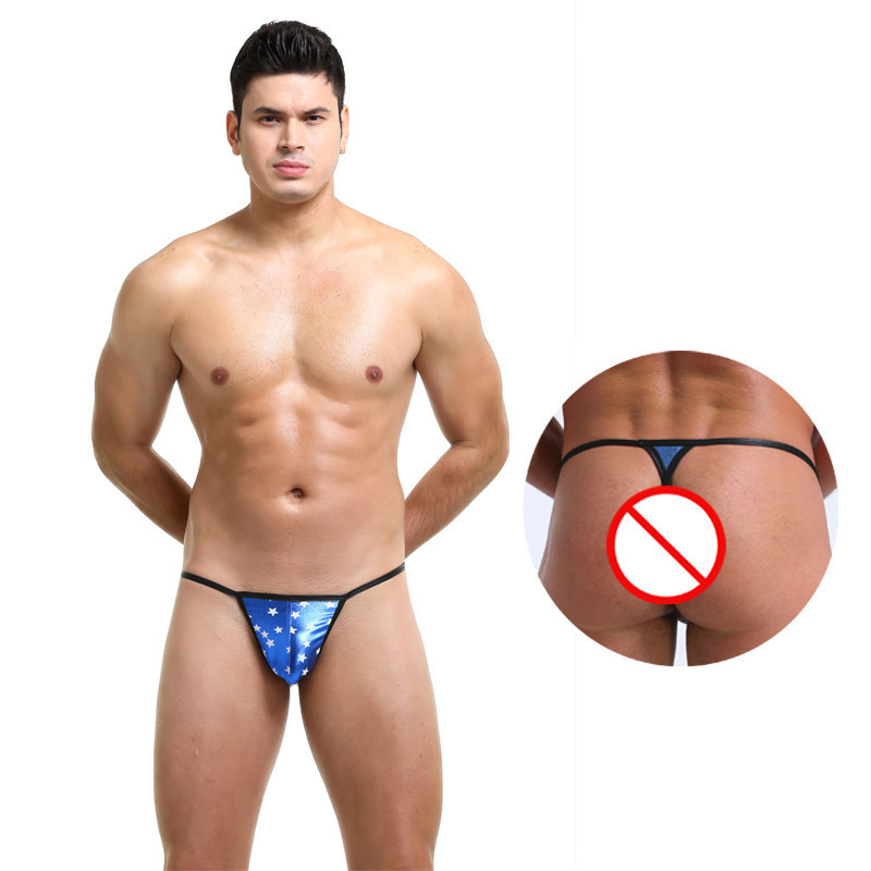 New European size sexy underwear men's underwear low waist sexy star sexy imitation leather men's underwear T men's thong