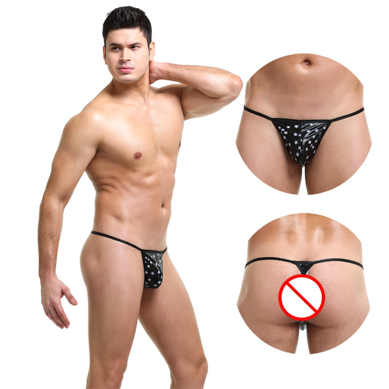 New European size sexy underwear men's underwear low waist sexy star sexy imitation leather men's underwear T men's thong