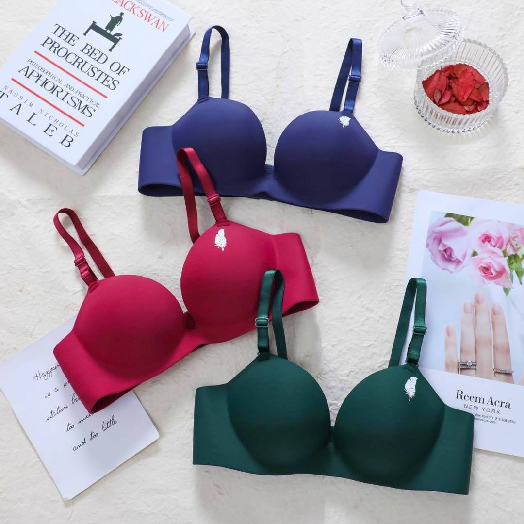 Feather Double Padded No Wire Push up Bra Seamless Wire Free Bra Print for Small Breasts Women High Quality 6 Color Plain Dyed