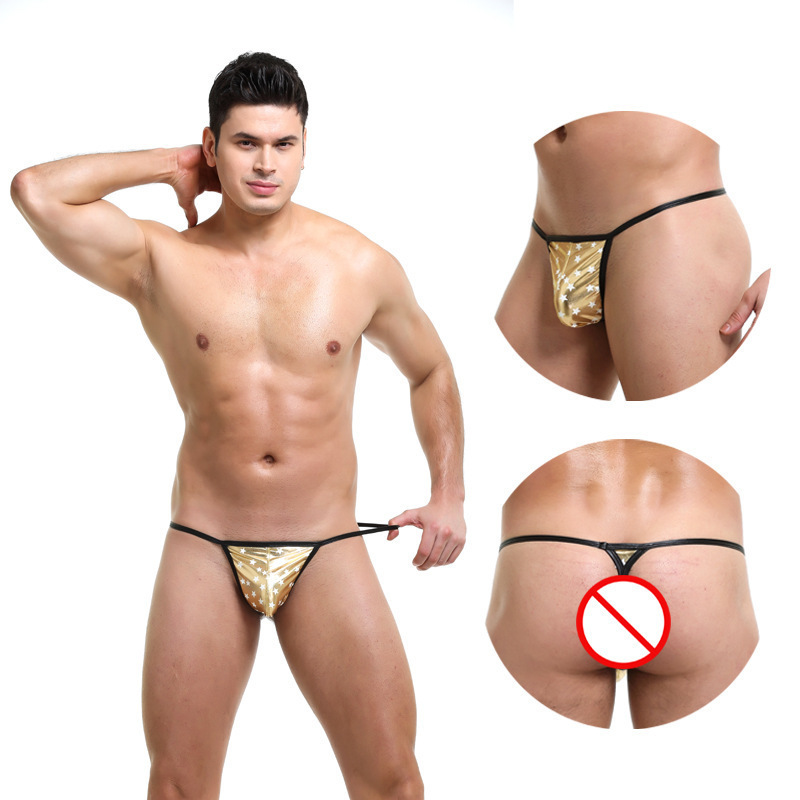 New European size sexy underwear men's underwear low waist sexy star sexy imitation leather men's underwear T men's thong