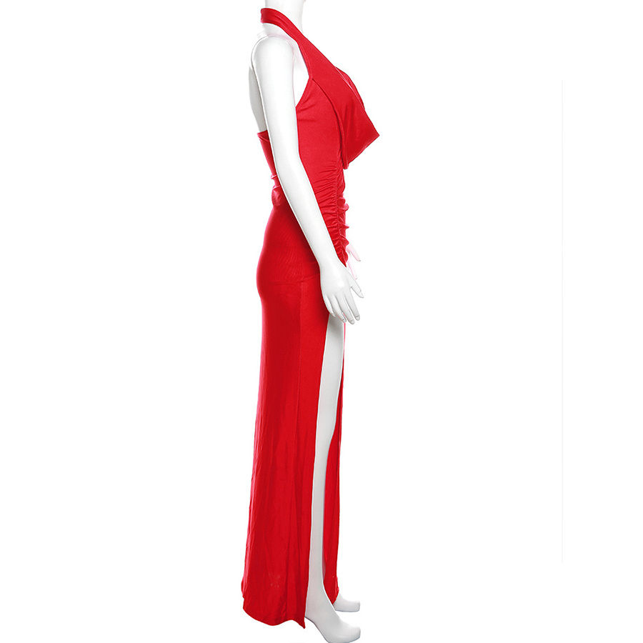 35700 Fashion Split Low Collar Dress Sexy Evening Party Prom Wear Maxi Dresses Women