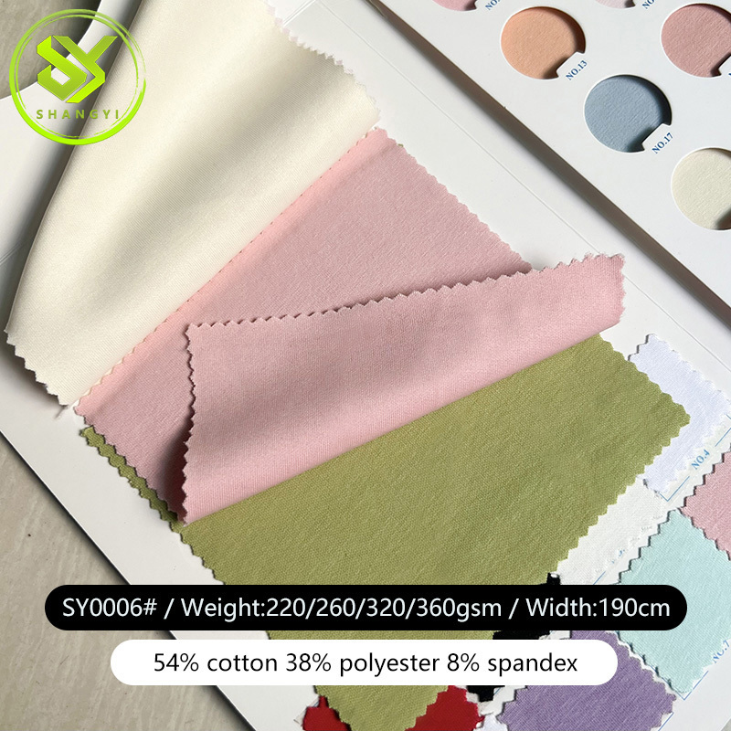 54% cotton 38% polyester 8% spandex 260gsm clothing fabric cotton polyester spandex fabric knitted air layer diving fabric