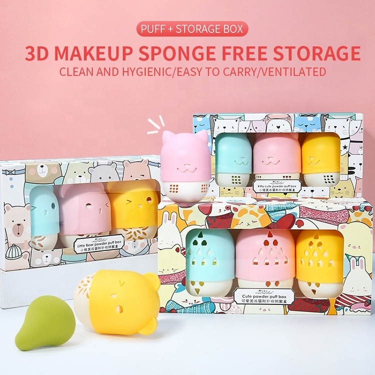 Lameila New Design Holiday Gift 5in1 Beauty Make Up Sponge Blender Holder Mini Cute bear Cosmetic Makeup Sponge Sets A80151