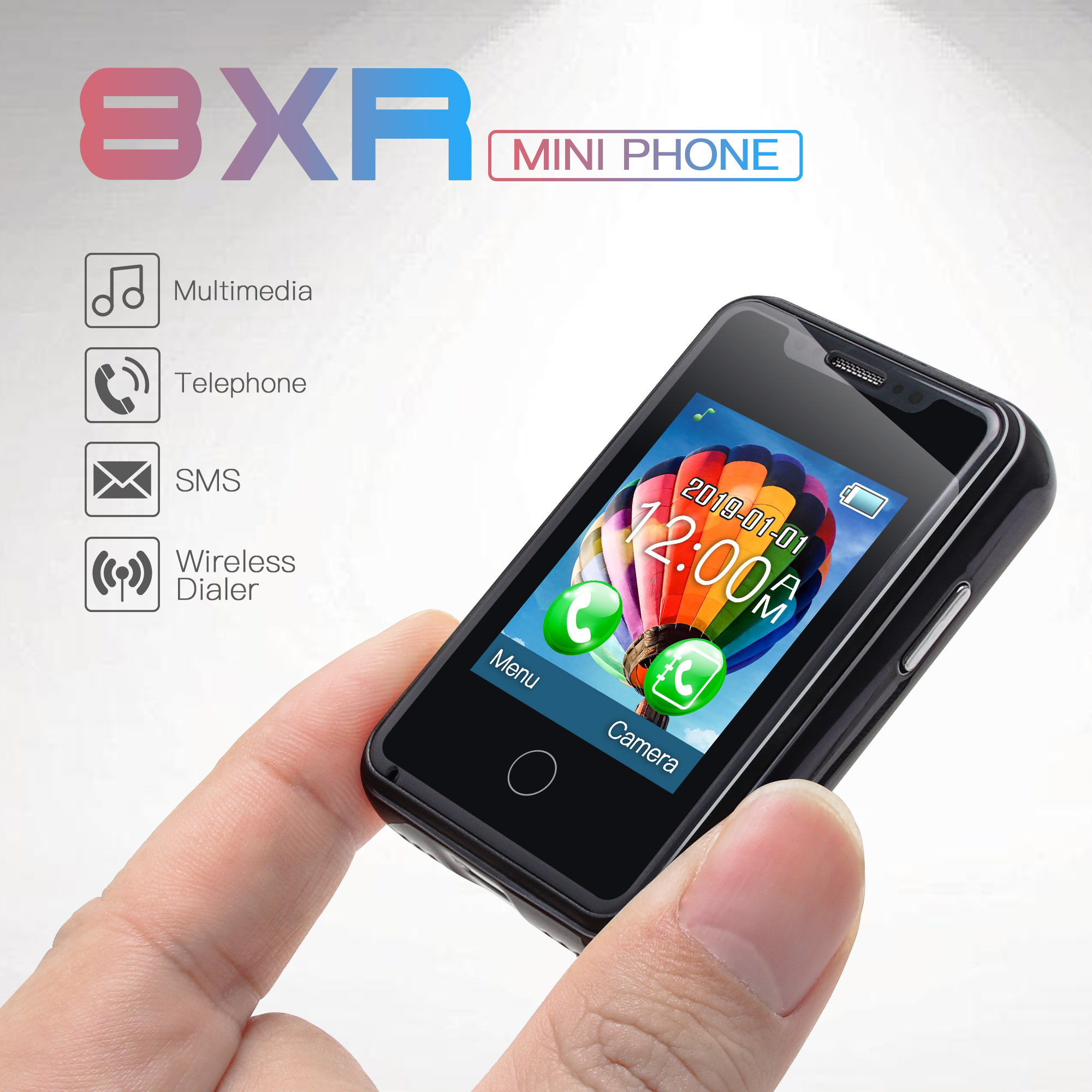 8XR MIni Phone Finger Touch Feature Phone 1.77 Inch Touch Screen Mini Mobile Phone 350mah Supports Multiple Languages