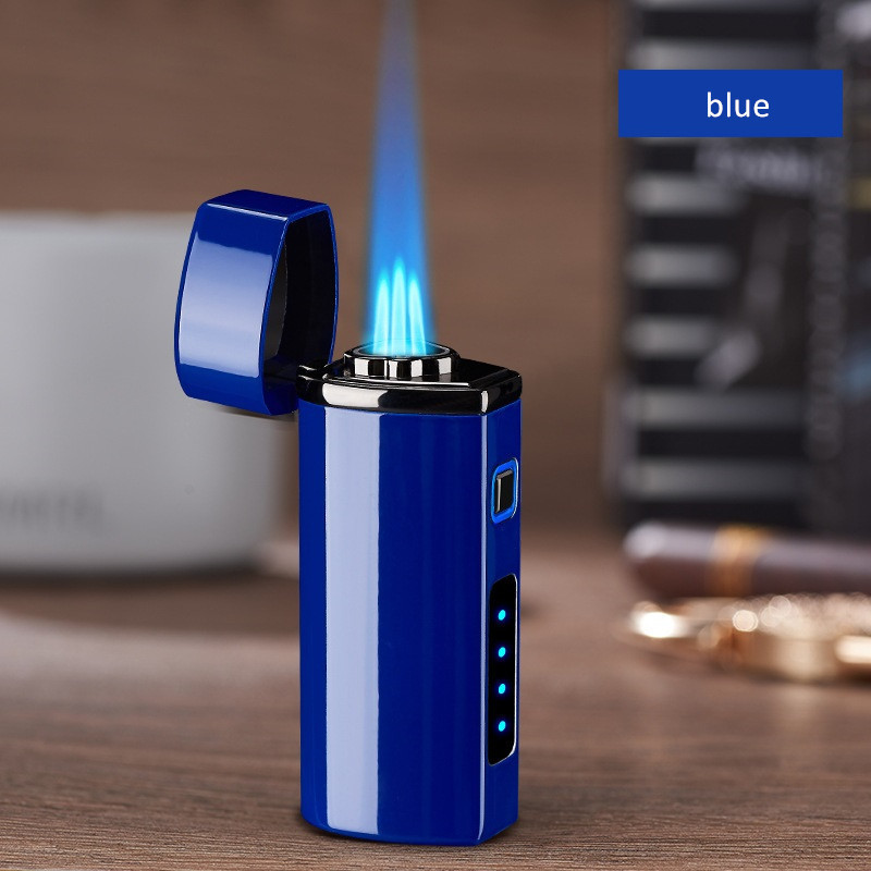 Hot Sale USB Charging Metal Triple Jet Flame Butane Cigarette Torch Lighter with Cigar Punch Cutter with Customized Logo