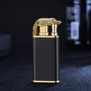 Wholesale Frosted Crocodile Circulating Gas Filling Igniter Windproof Double Flame Lighter for Cigarette