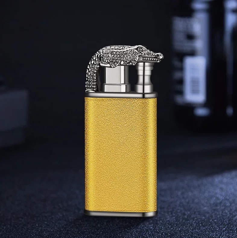 Wholesale Frosted Crocodile Circulating Gas Filling Igniter Windproof Double Flame Lighter for Cigarette