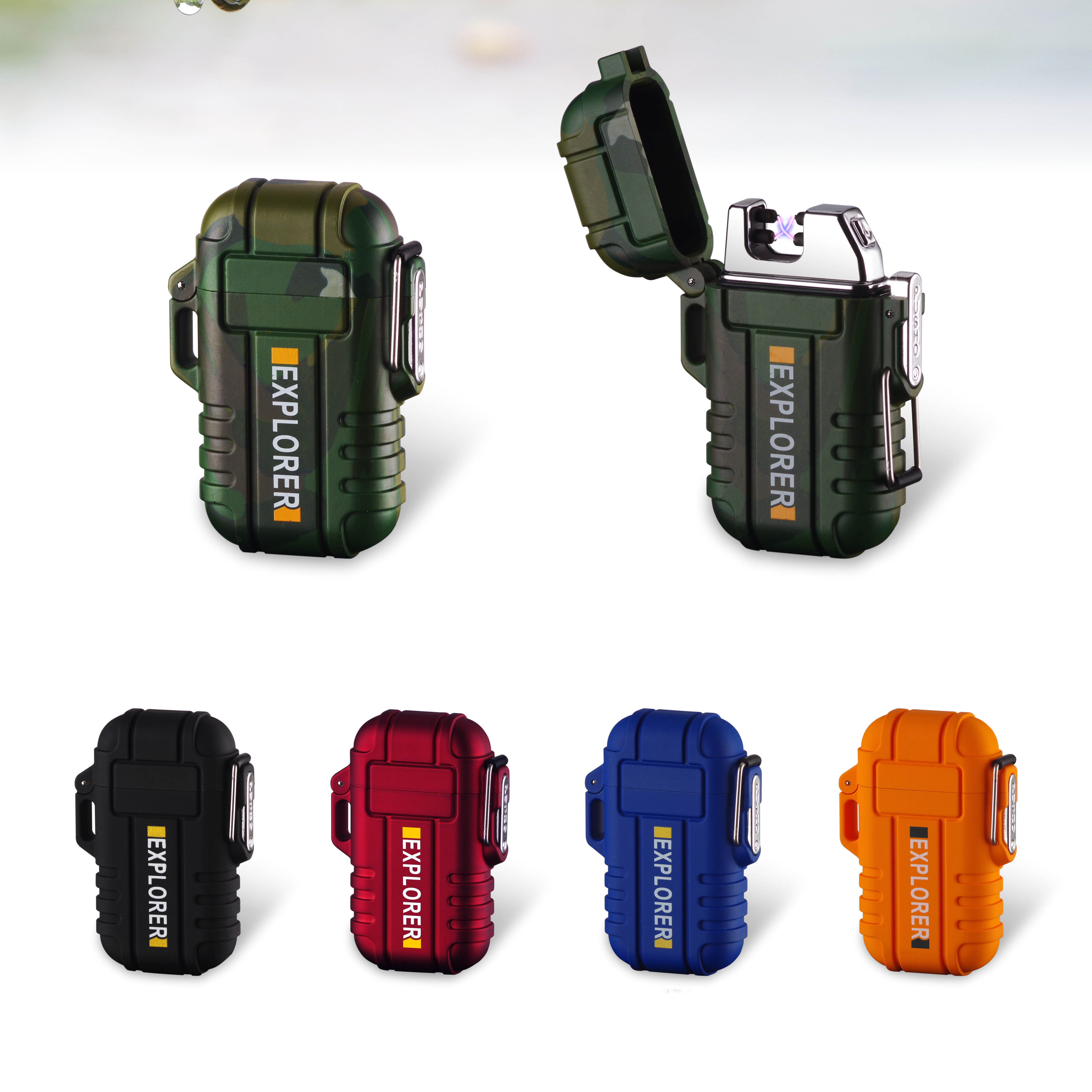 Waterproof Arc Lighter, Outdoor Dual Plasma Arc Lighter, USB Rechargeable Flameless Electric Lighters for Camping, Hiking