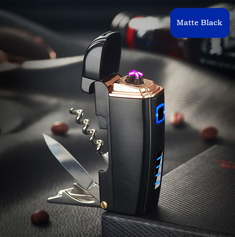 Electric Arc Rechargeable Lighter Windproof Flameless Lighter Plasma Lighter with Battery Indicator