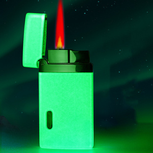 Unique Luminous Novelty Cigarette Lighter Glow in the Dark Custom Lighters Logo Red Jet Flame Cigar Butane Lighter Refillable