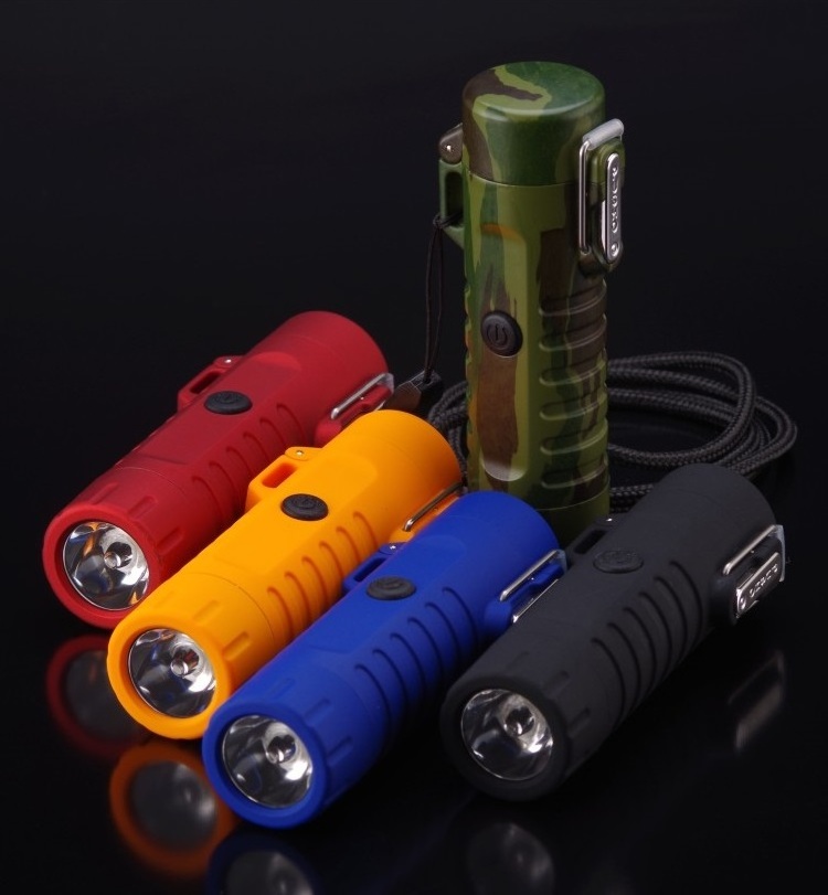 Waterproof Double Arc USB Electric Lighter with Flash Light  for Camping