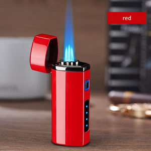 Hot Sale USB Charging Metal Triple Jet Flame Butane Cigarette Torch Lighter with Cigar Punch Cutter with Customized Logo