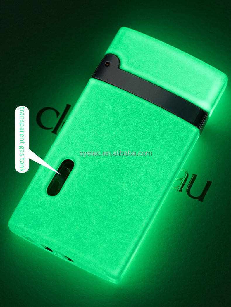 Unique Luminous Novelty Cigarette Lighter Glow in the Dark Custom Lighters Logo Red Jet Flame Cigar Butane Lighter Refillable