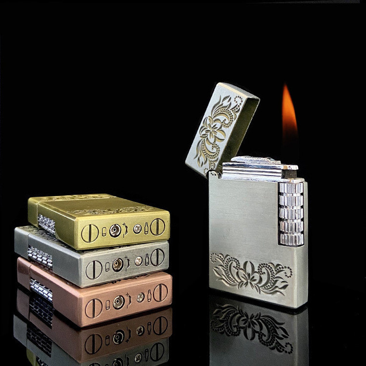 Customized Logo New Gilded Butane Gas Filling Cigarette Lighter Adjustable Open Flame Lighter for Pipe Smoking