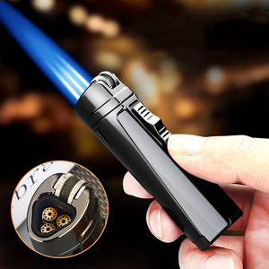 Butane Lighter in Pocket Size, Adjustable Triple Jet Flame Refillable Lighter, Windproof Butane Fuel Lighter