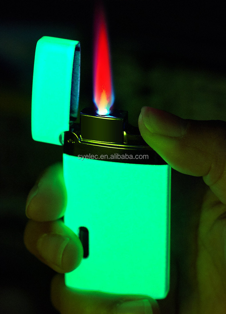 Unique Luminous Novelty Cigarette Lighter Glow in the Dark Custom Lighters Logo Red Jet Flame Cigar Butane Lighter Refillable