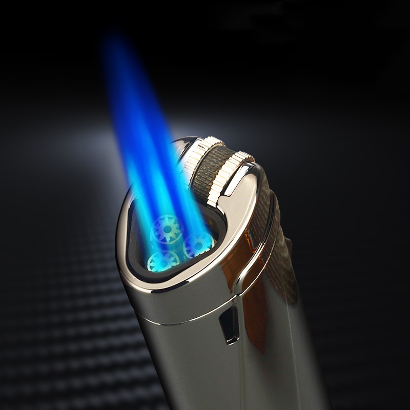 Triple Jet Flame Butane Cigar Lighter with Cigar Punch and Safety Lock Refillable and Windproof Butane Fuel Lighter