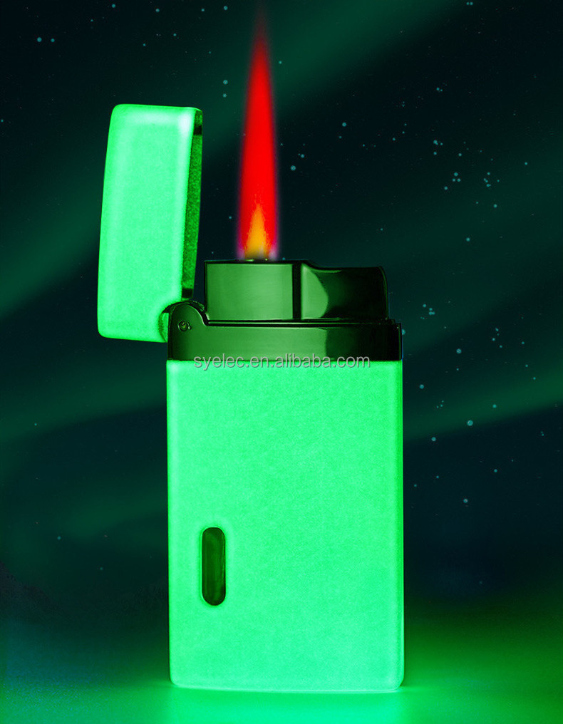 Unique Luminous Novelty Cigarette Lighter Glow in the Dark Custom Lighters Logo Red Jet Flame Cigar Butane Lighter Refillable