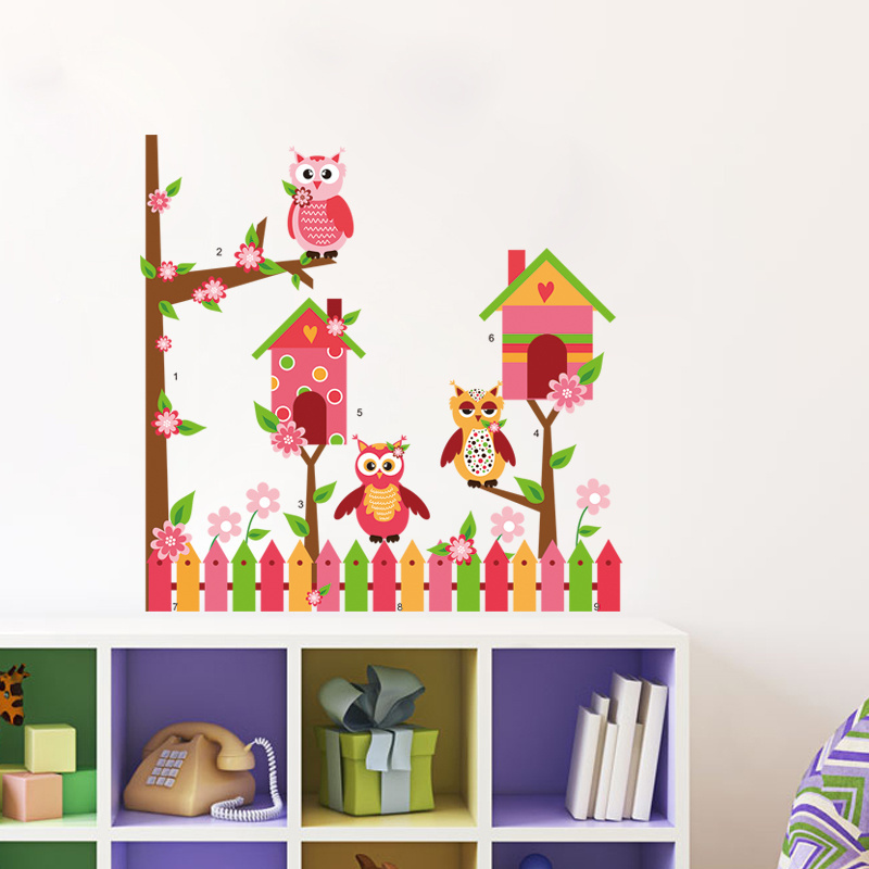 Owl and Tree Branch 3D Wood and PVC Wall Stickers Art Deco Style Flower Wall Decals for Kids' Baby Nursery Bedroom Wall Decor