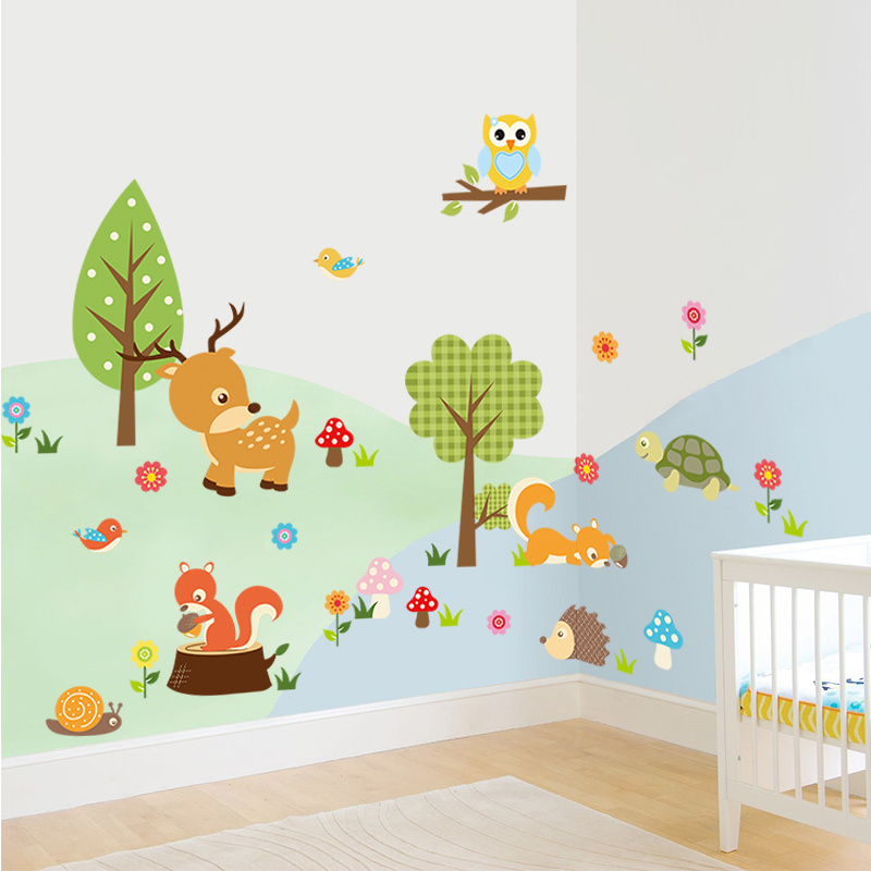 Jungle Animals Wall Decals Elephant Giraffe Safari Wall Stickers Baby Nursery Kids Room Living Room Wall Decor