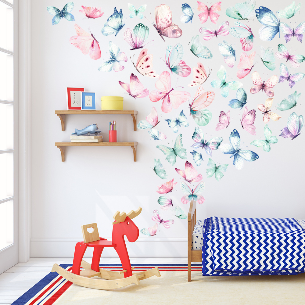 Small fresh colorful butterfly wall stickers for living room and bedroom PVC removable waterproof self-adhesive door stickers