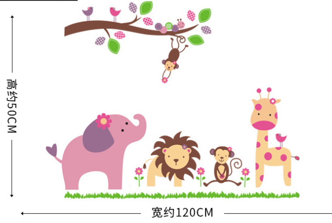 Cartoon Animals Wall Stickers DIY Lion Tiger Monkey Mural Decals for Kids Room Baby Bedroom Home Decoration